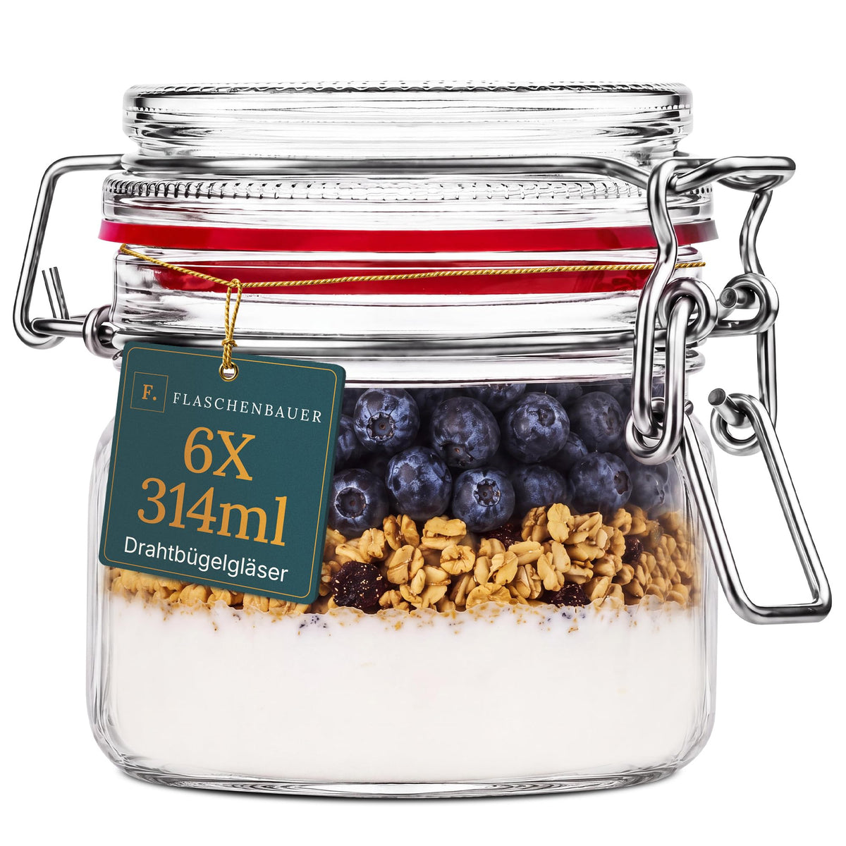 Drahtbügelgläser 1550 ml – 12er Set inkl. Etiketten, Made in Germany