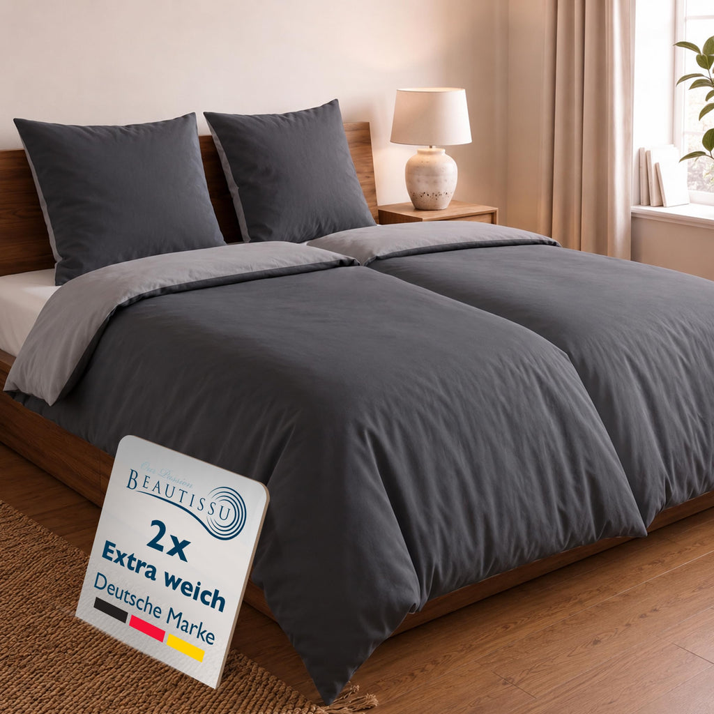Biber-Bettwäsche 135 x 200 cm – 100 % Baumwolle, Wendedesign, 4-teilig