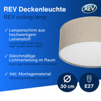 Deckenleuchte mit Stoffschirm – rund, Leinenoptik, 2 x E27