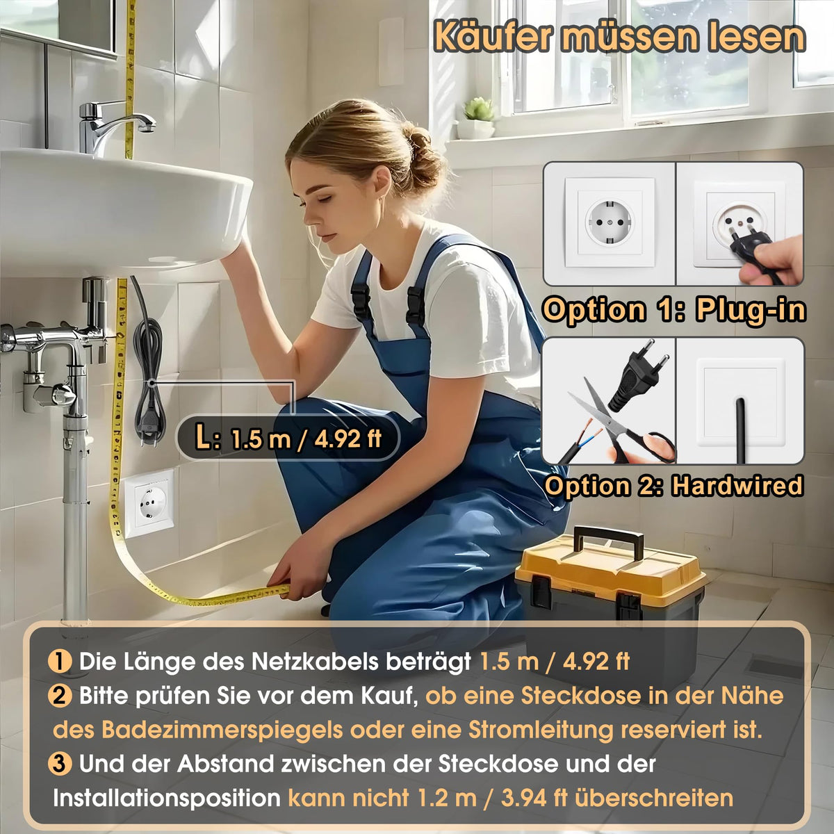 LED-Badspiegel mit Beleuchtung – dimmbar, 3 Lichtfarben, rahmenlos