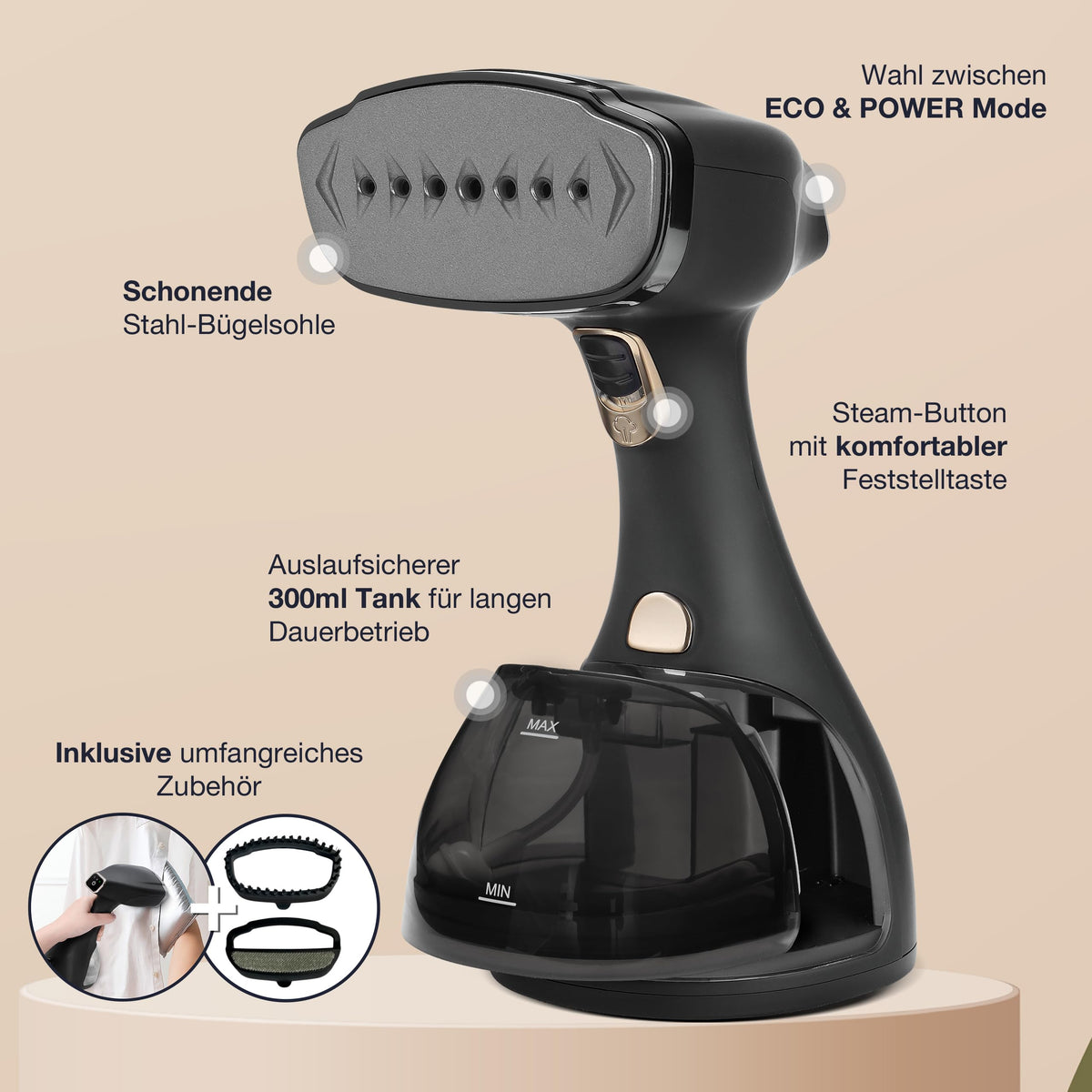 Lebenlang Steamer 1500 W – Dampfglätter mit 300-ml-Tank & Bügelhandschuh