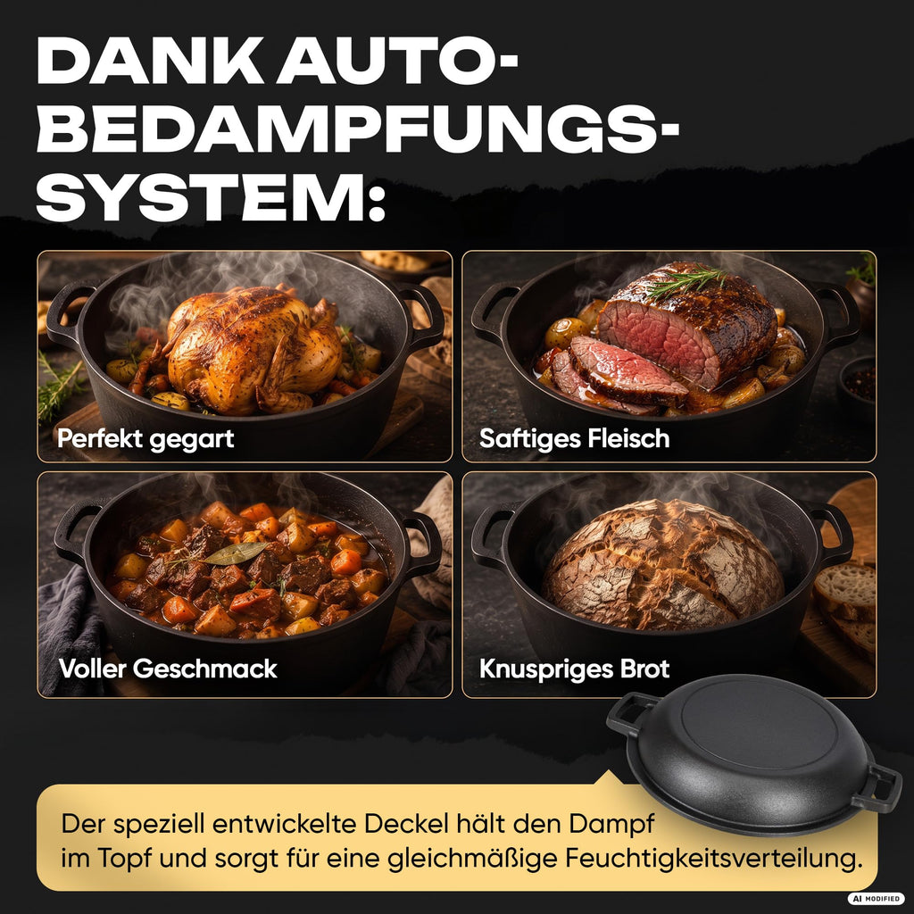 Gusseisen Brotbacktopf Ø 26 cm mit Deckel – für alle Herdarten & Backofen