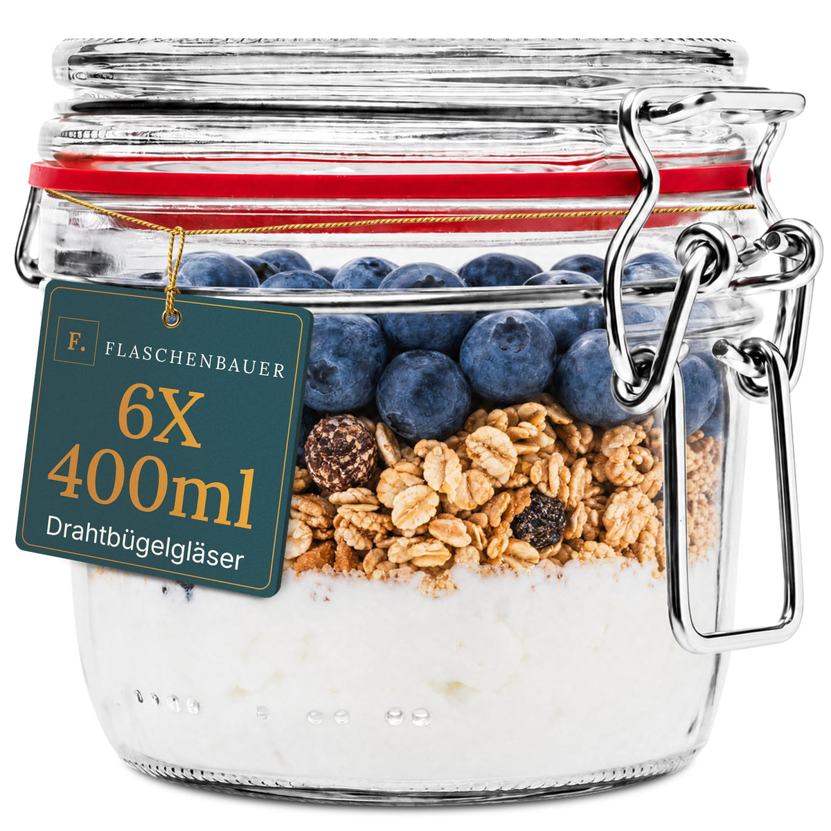 Drahtbügelgläser 1550 ml – 12er Set inkl. Etiketten, Made in Germany