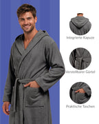 Herren-Bademantel aus Frottee mit Kapuze – 100 % Baumwolle, Oeko-Tex
