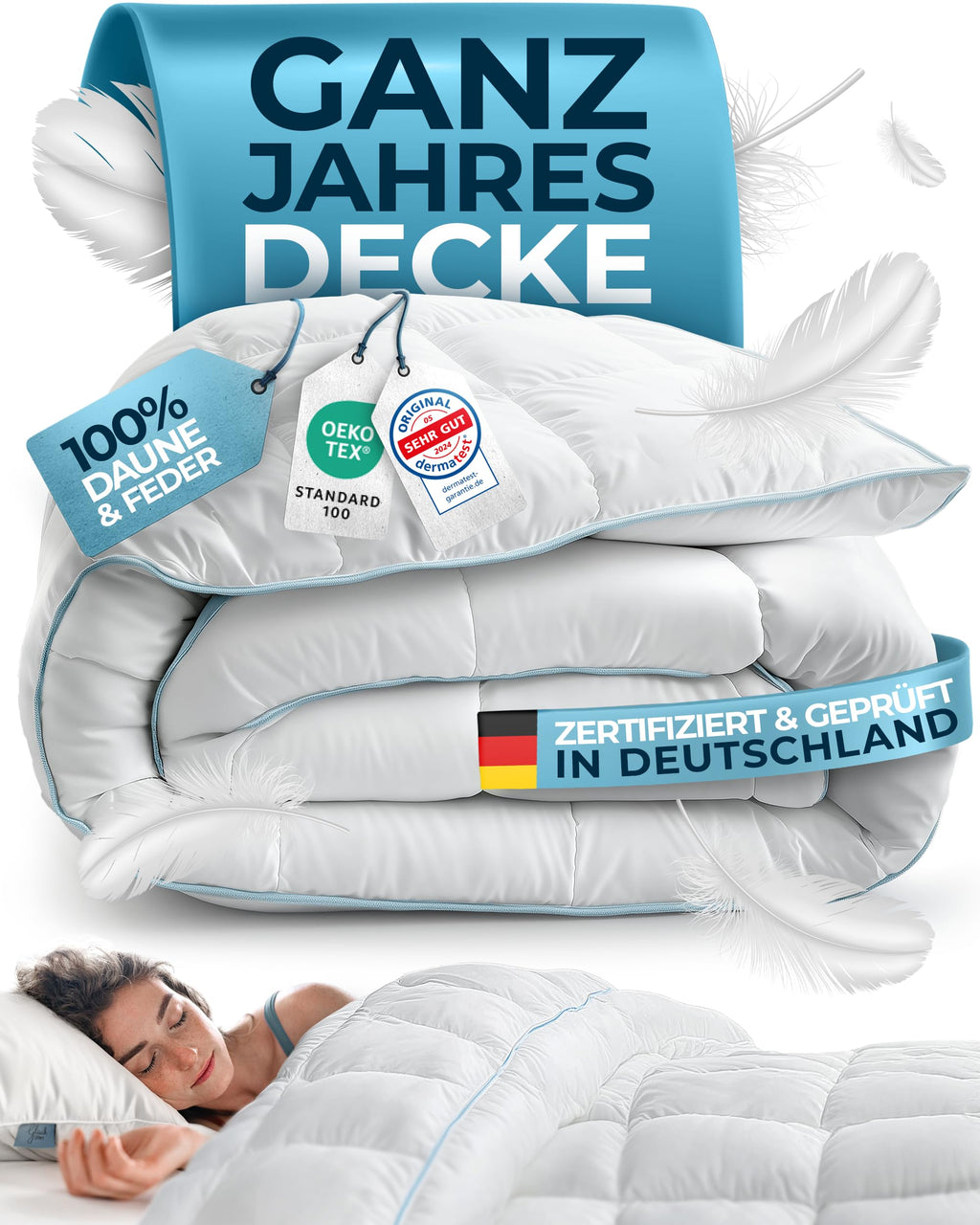 Glückstoff® Daunendecke – Federn & Daunen, Ganzjahresdecke