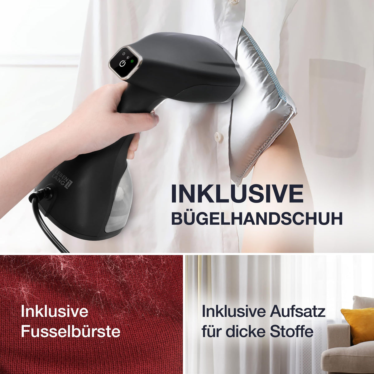 Lebenlang Steamer 1500 W – Dampfglätter mit 300-ml-Tank & Bügelhandschuh