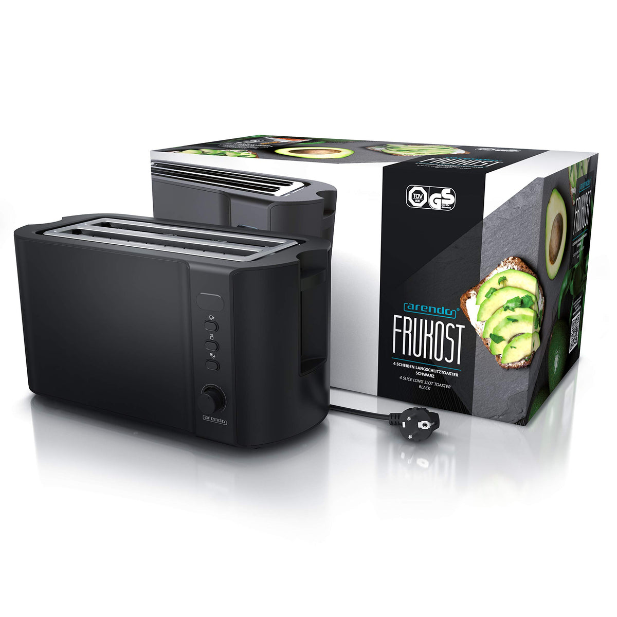 Arendo Langschlitz-Toaster mit Restzeitanzeige – 4 Scheiben, 1500 W