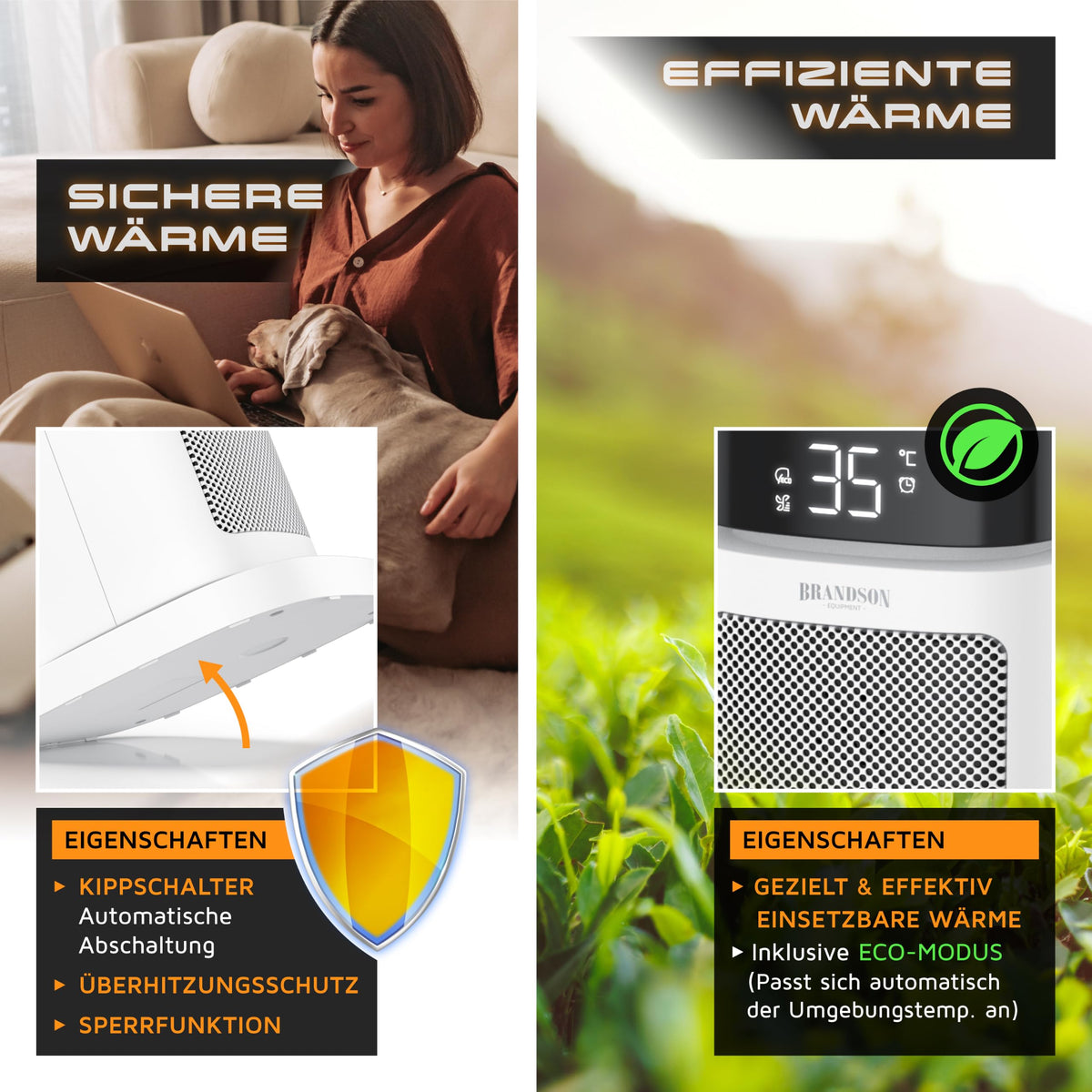 Brandson Keramik-Heizlüfter 2000 W – ECO-Modus, Oszillation, Fernbedienung