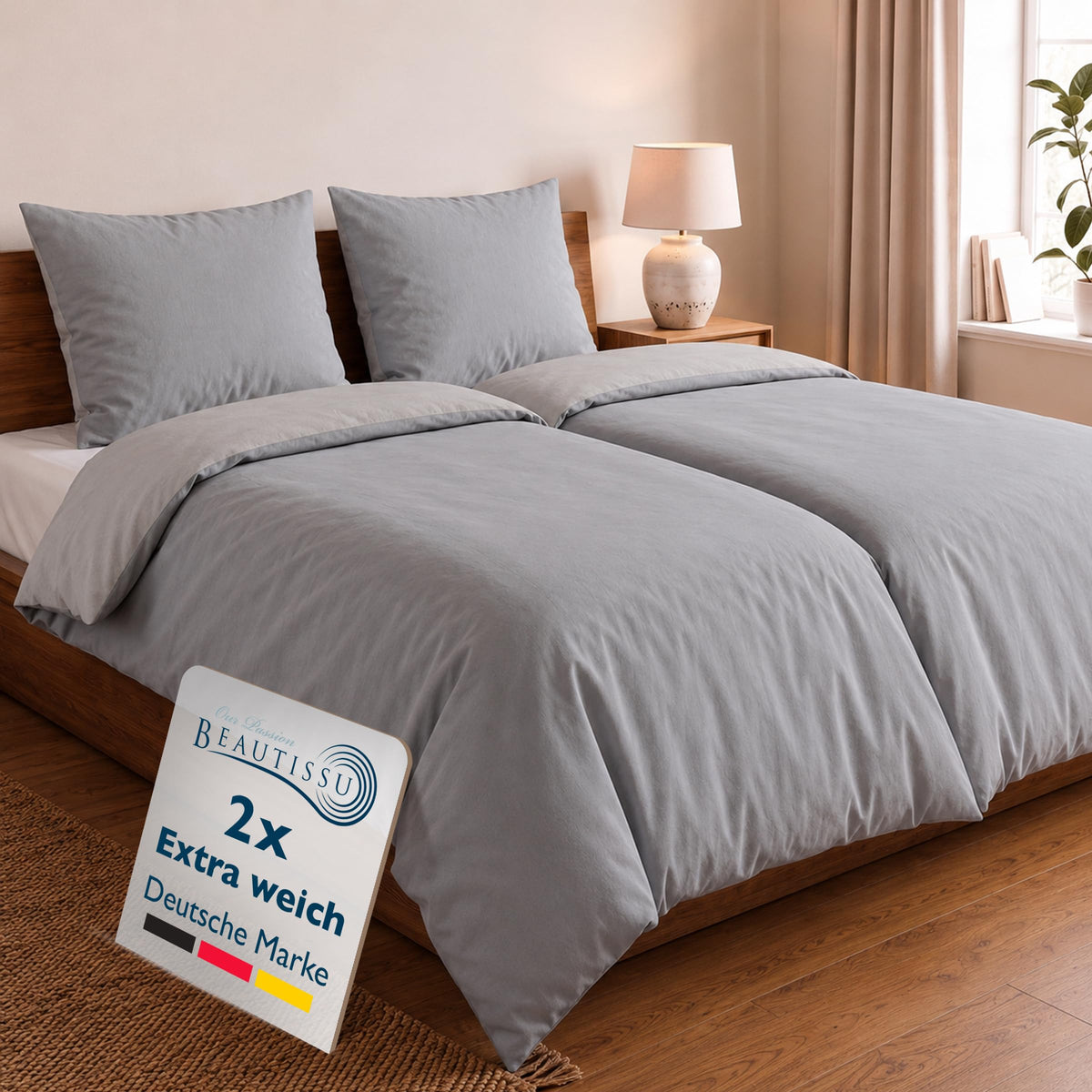 Biber-Bettwäsche 135 x 200 cm – 100 % Baumwolle, Wendedesign, 4-teilig