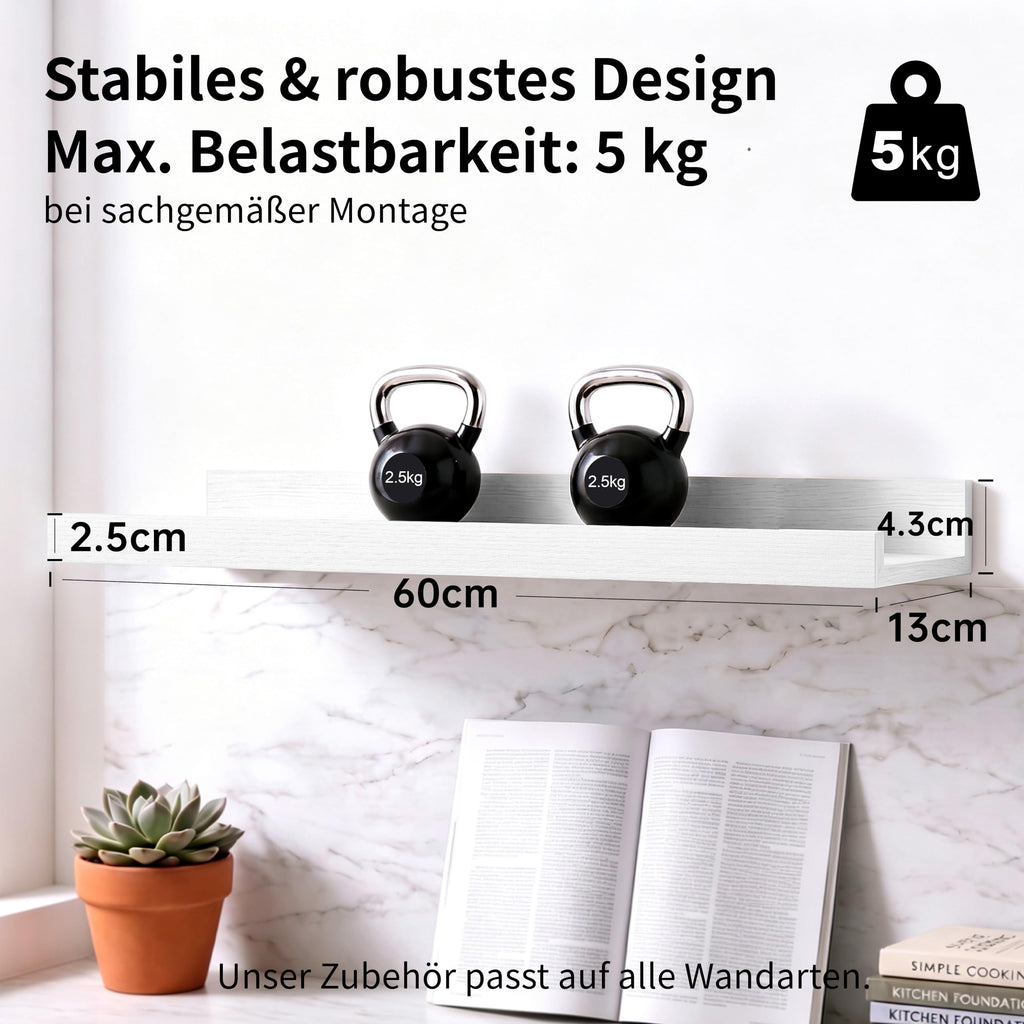 Bilderleiste 2er-Set – Wandregal mit Kanten vorn & hinten, 60 cm