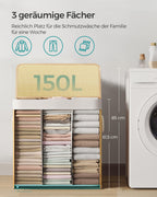 Bambus-Wäschekorb mit 3 Fächern & Deckel – 150 L, faltbar