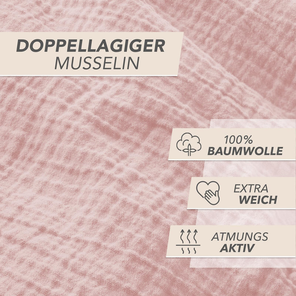Musselin-Bettwäsche 135 x 200 cm – 100 % Baumwolle, 2-teilig