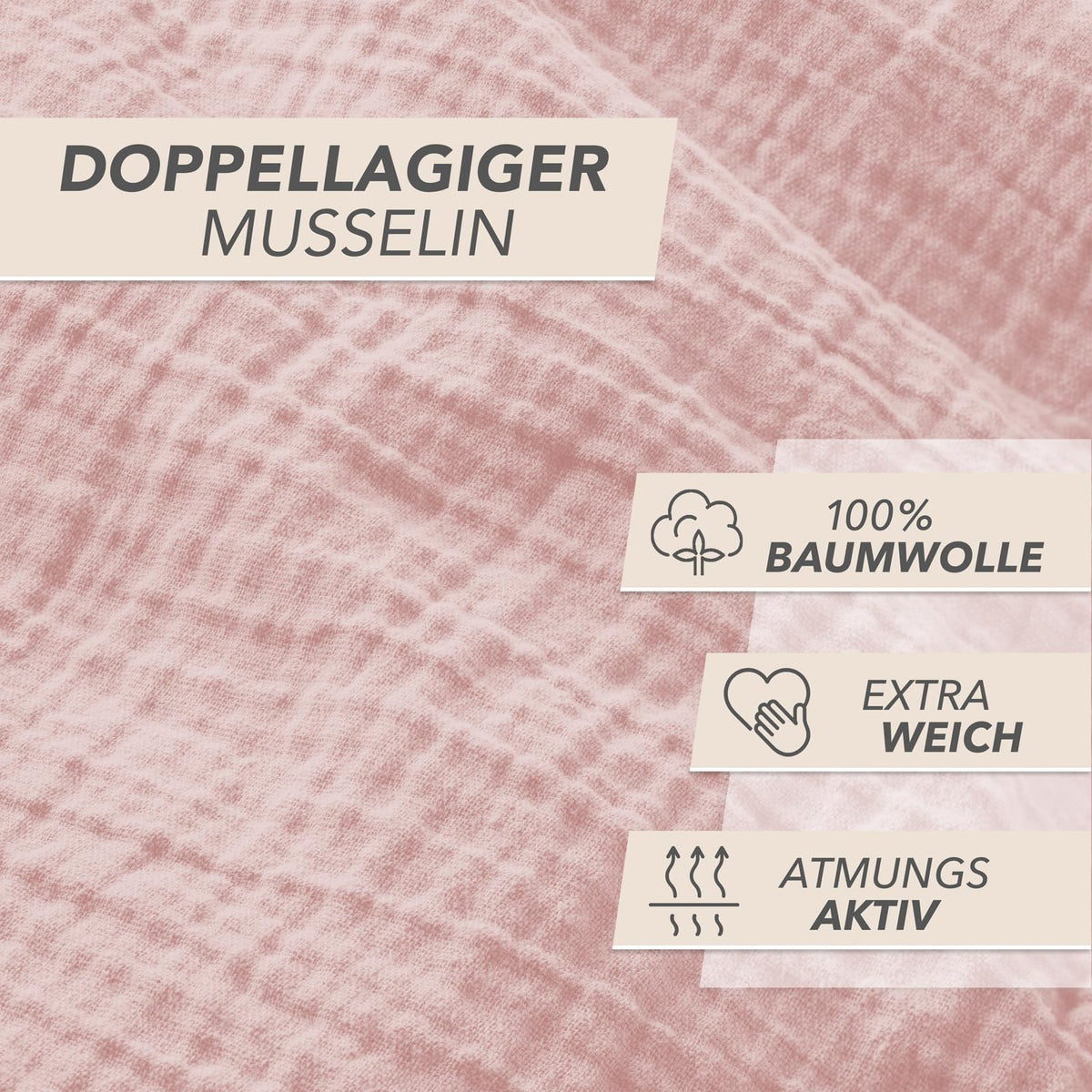 Musselin-Bettwäsche 135 x 200 cm – 100 % Baumwolle, 2-teilig
