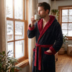 Herren-Fleece-Bademantel mit Kapuze – flauschig, lang, warm