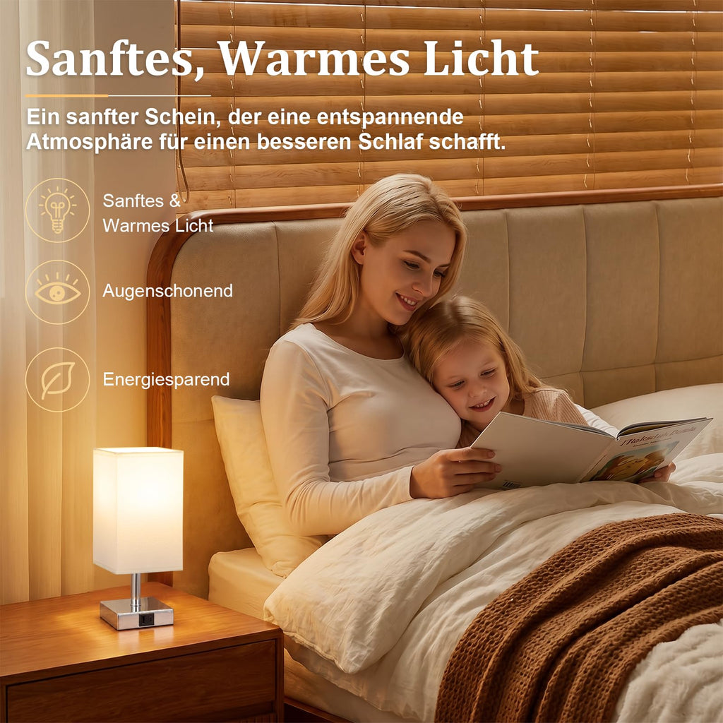 Nachttischlampen Touch dimmbar – 2er Set mit USB-A & USB-C