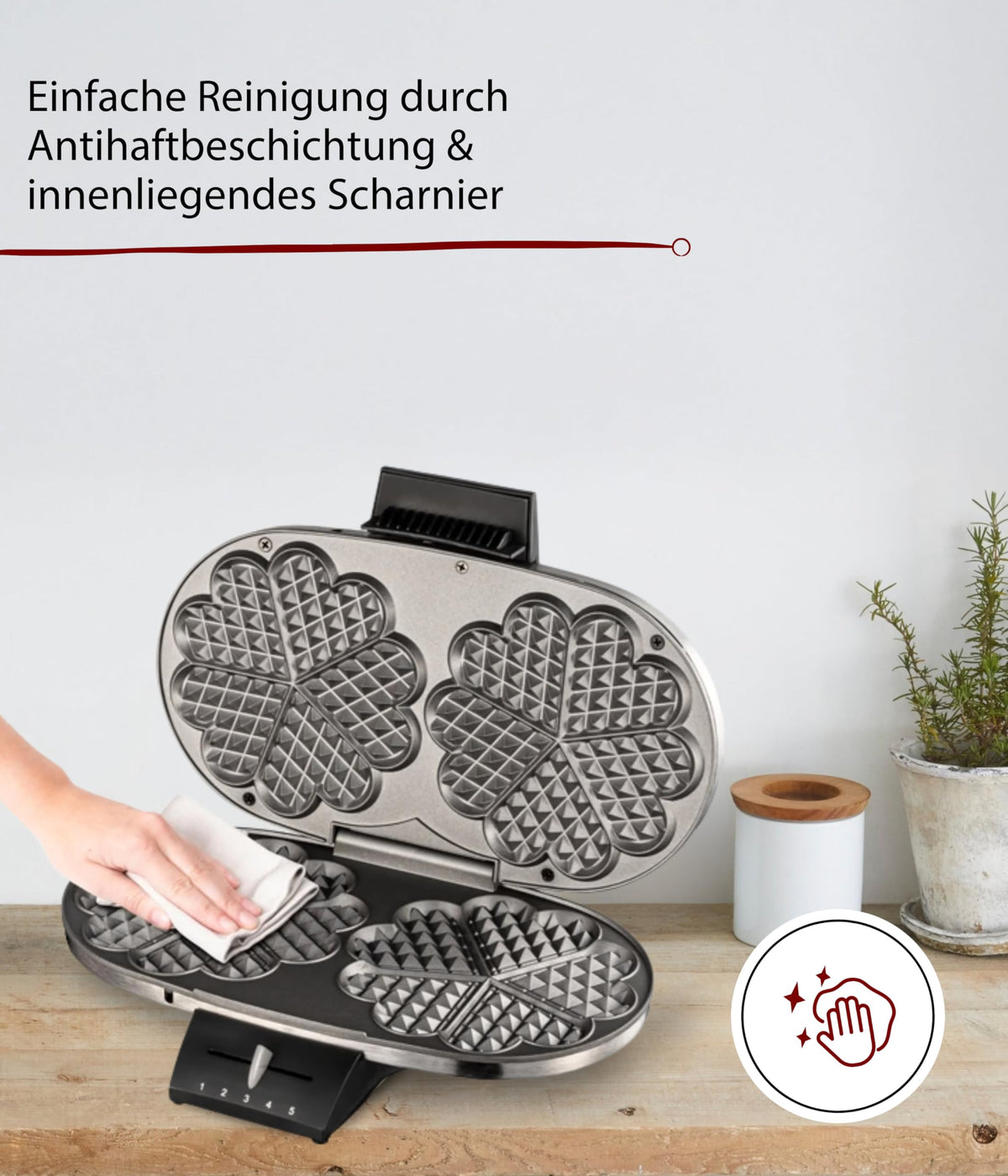 Cloer 1329 Doppel-Herzwaffeleisen – 1700 W, PFAS-frei