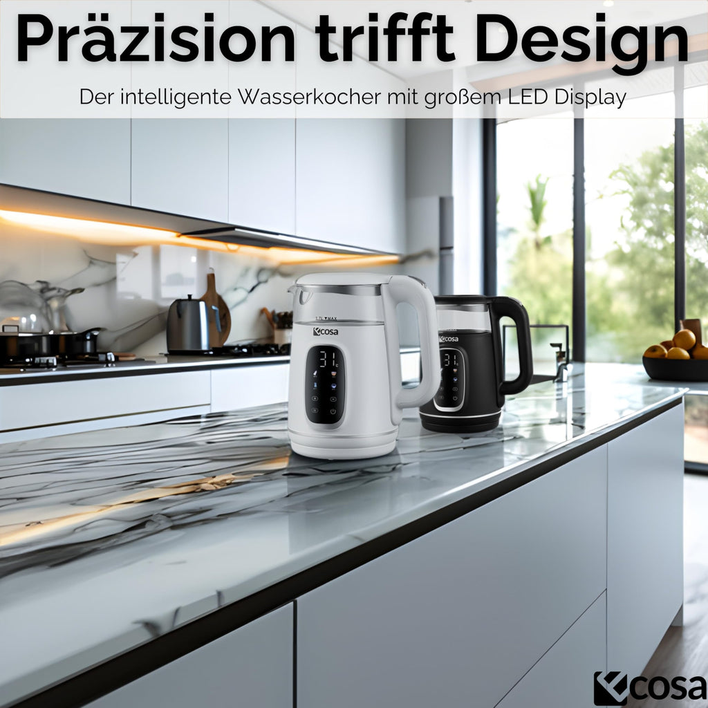 Glas-Wasserkocher mit Temperatureinstellung 40–100 °C – 1,7 L, LED