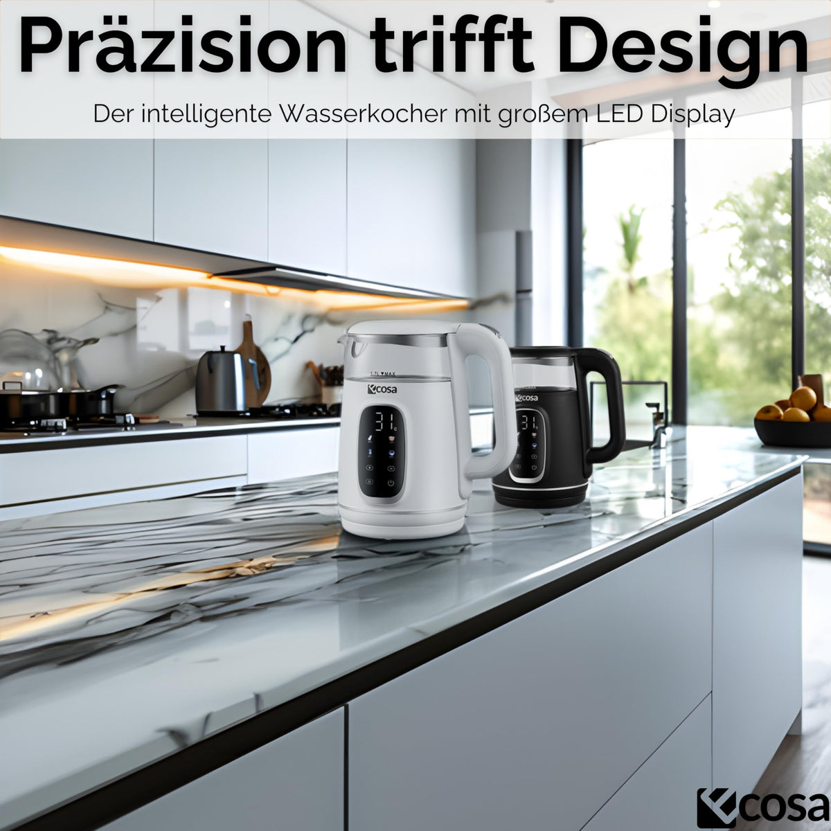 Glas-Wasserkocher mit Temperatureinstellung 40–100 °C – 1,7 L, LED