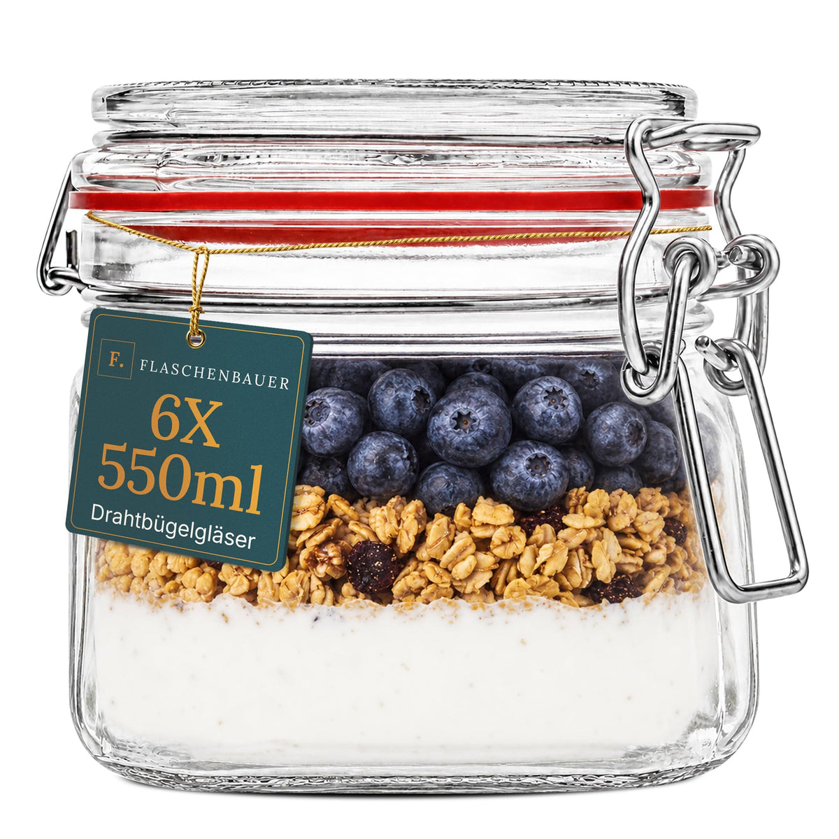 Drahtbügelgläser 1550 ml – 12er Set inkl. Etiketten, Made in Germany