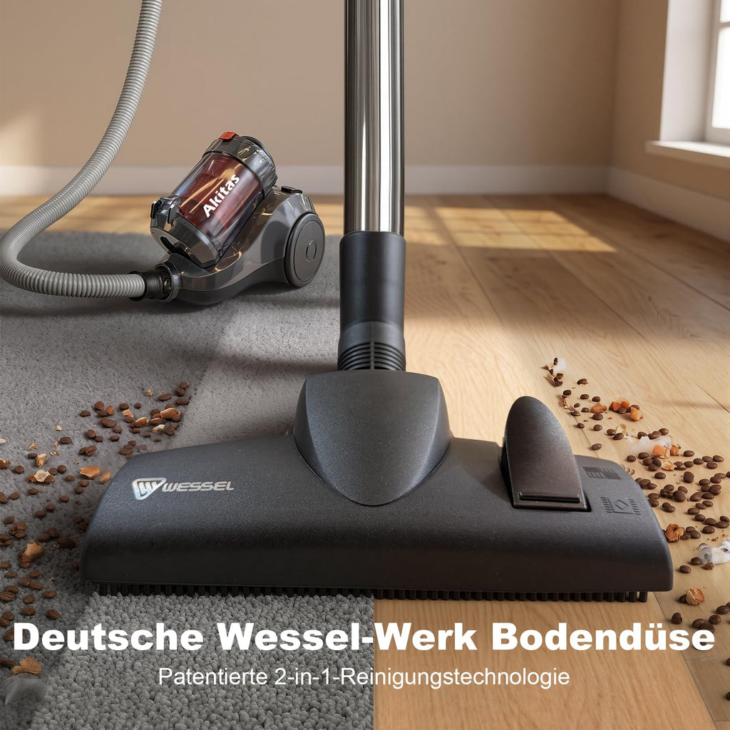 Beutelloser Bodenstaubsauger 850 W – mit HEPA-Filter & 2-in-1-Bürste
