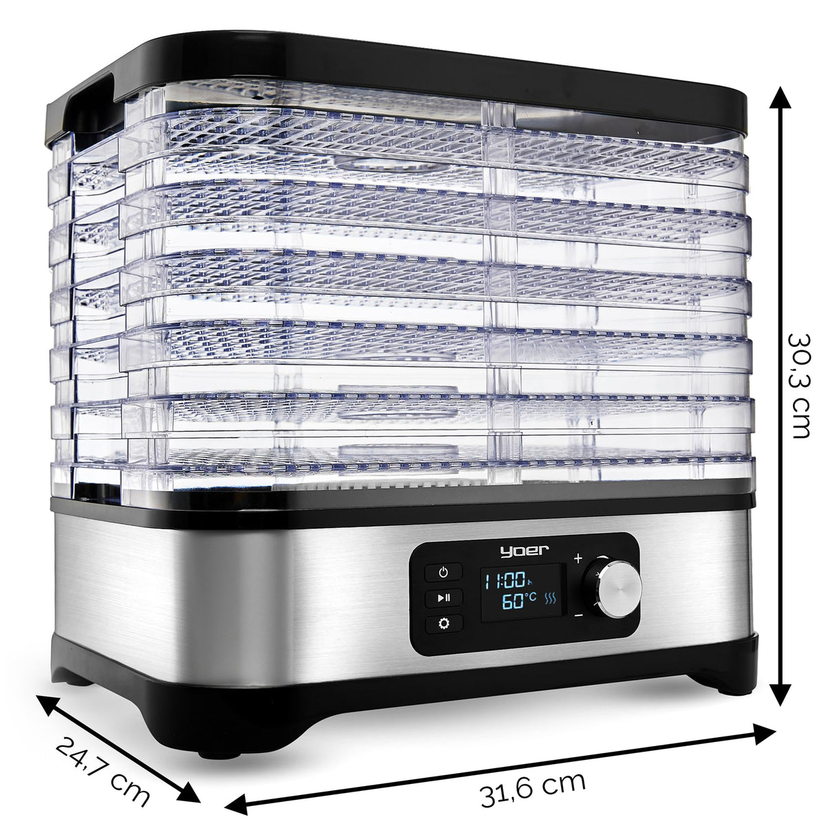 Dörrautomat aus Edelstahl – 6 Etagen, 450 W, Timer