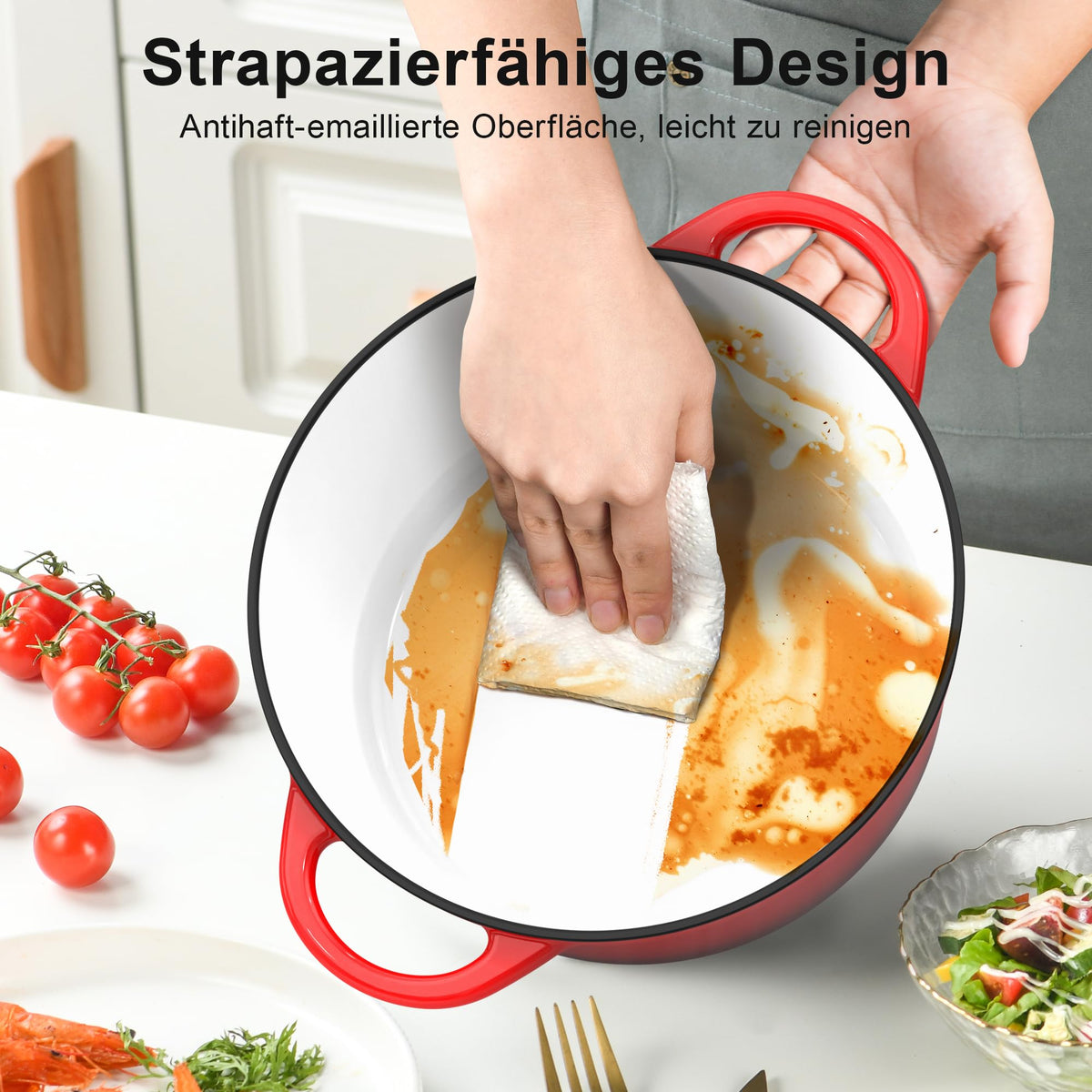 Gusseisen-Brotbacktopf emailliert 26 cm, 5 L – Bräter mit Deckel, Rot