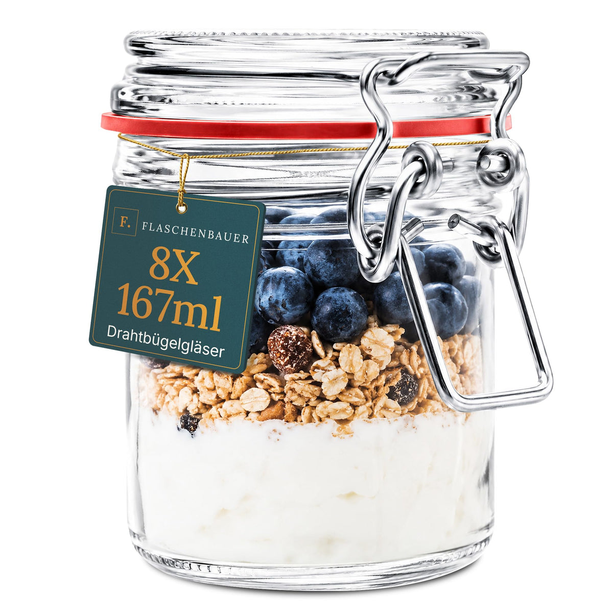 Drahtbügelgläser 1550 ml – 12er Set inkl. Etiketten, Made in Germany