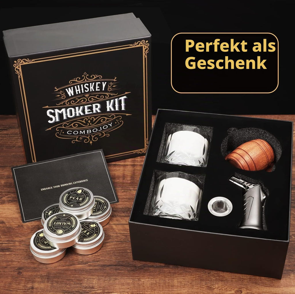 Cocktail-Smoker-Set mit Brenner – Whiskey-Räucherset mit 6 Holzchips & 2 Gläsern