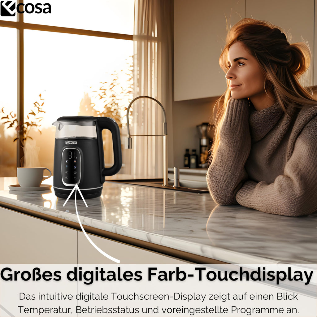Glas-Wasserkocher mit Temperatureinstellung 40–100 °C – 1,7 L, LED