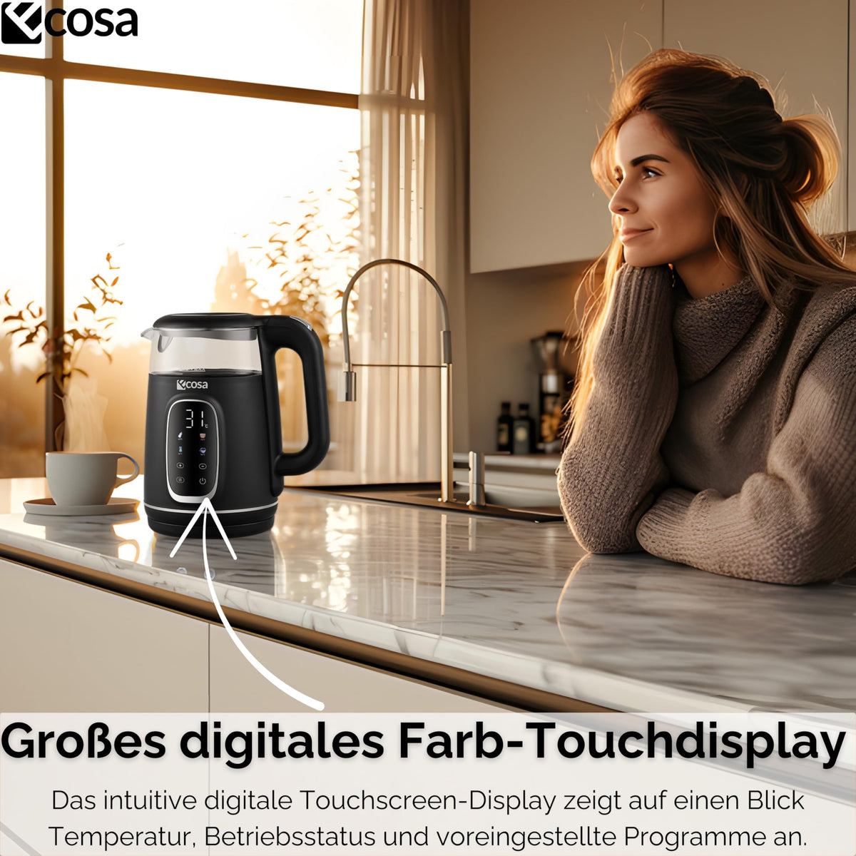 Glas-Wasserkocher mit Temperatureinstellung 40–100 °C – 1,7 L, LED