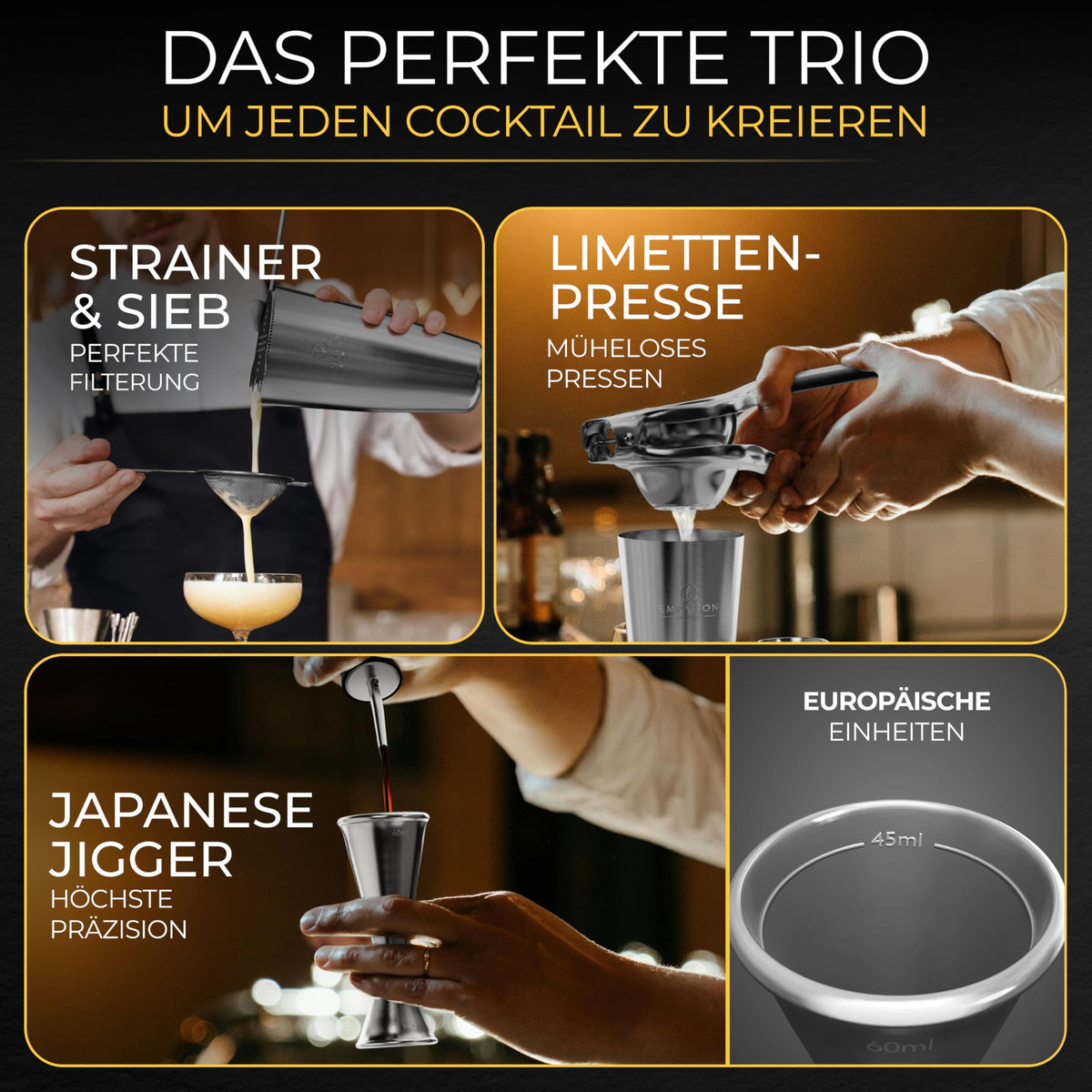 Cocktail Set mit Boston Shaker 825 ml & Ständer – Testsieger
