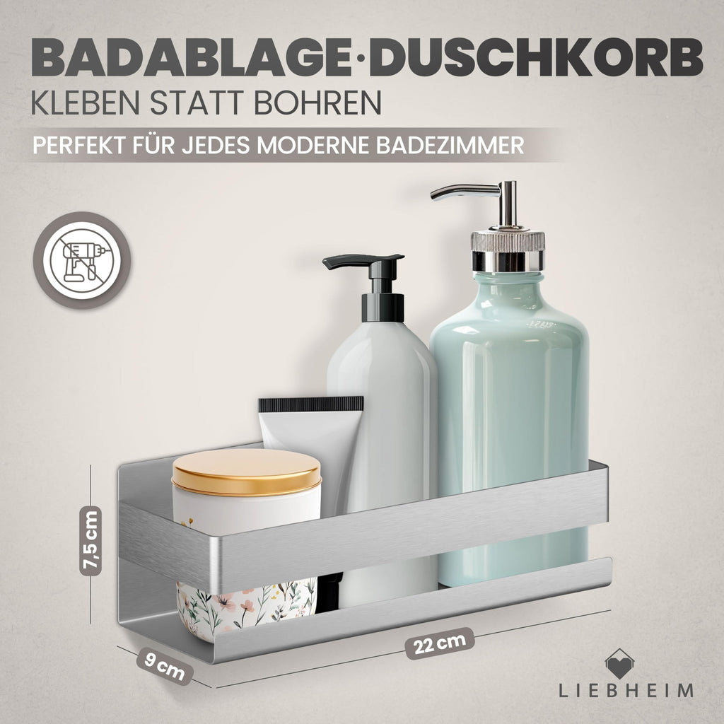 Duschablage ohne Bohren aus Edelstahl – mit Haken
