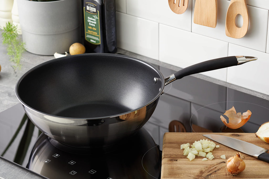 Edelstahl-Wok 28 cm mit Antihaftbeschichtung – induktionsgeeignet