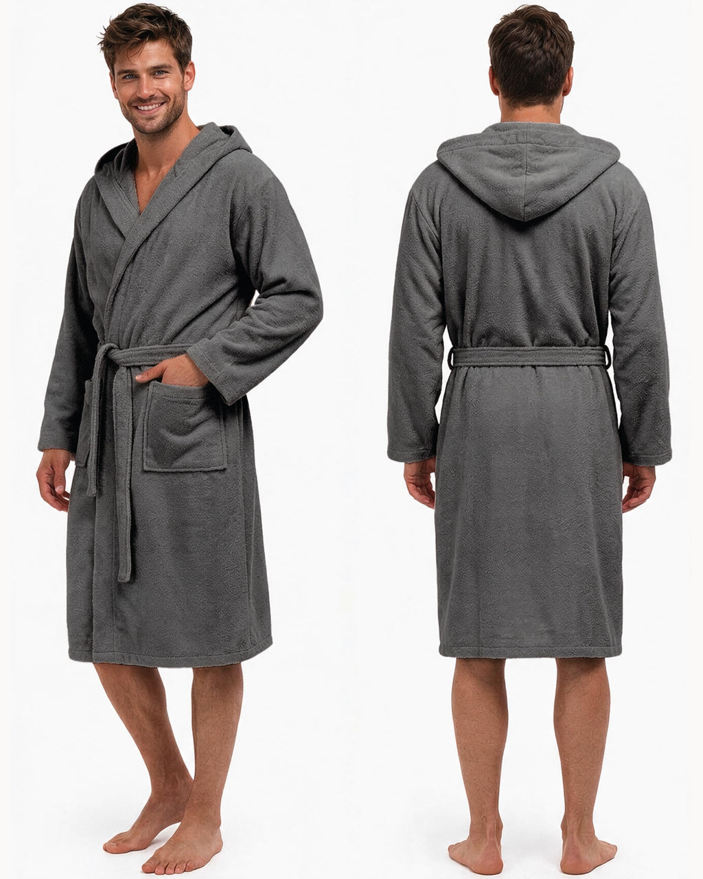 Herren-Bademantel aus Frottee mit Kapuze – 100 % Baumwolle, Oeko-Tex