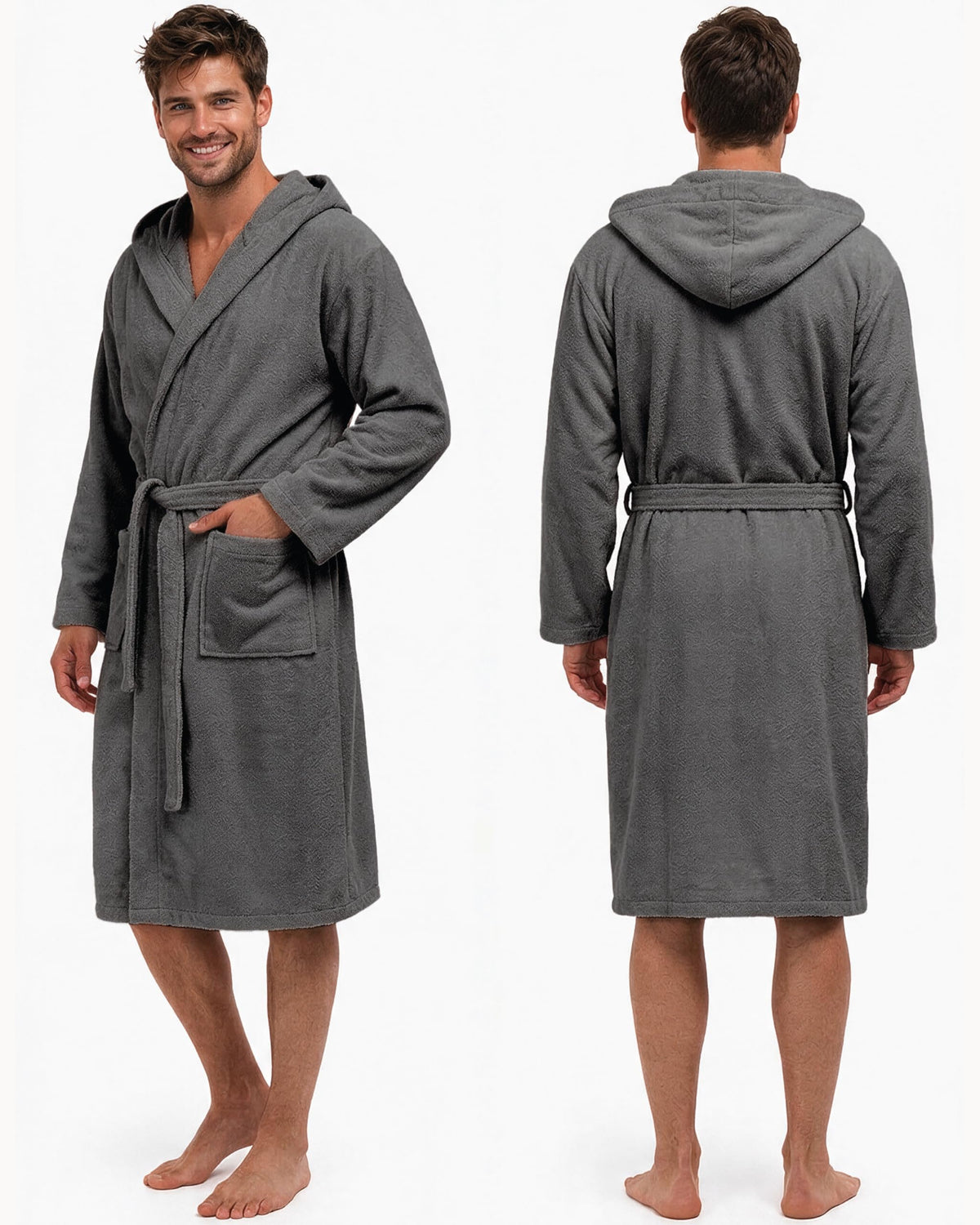 Herren-Bademantel aus Frottee mit Kapuze – 100 % Baumwolle, Oeko-Tex