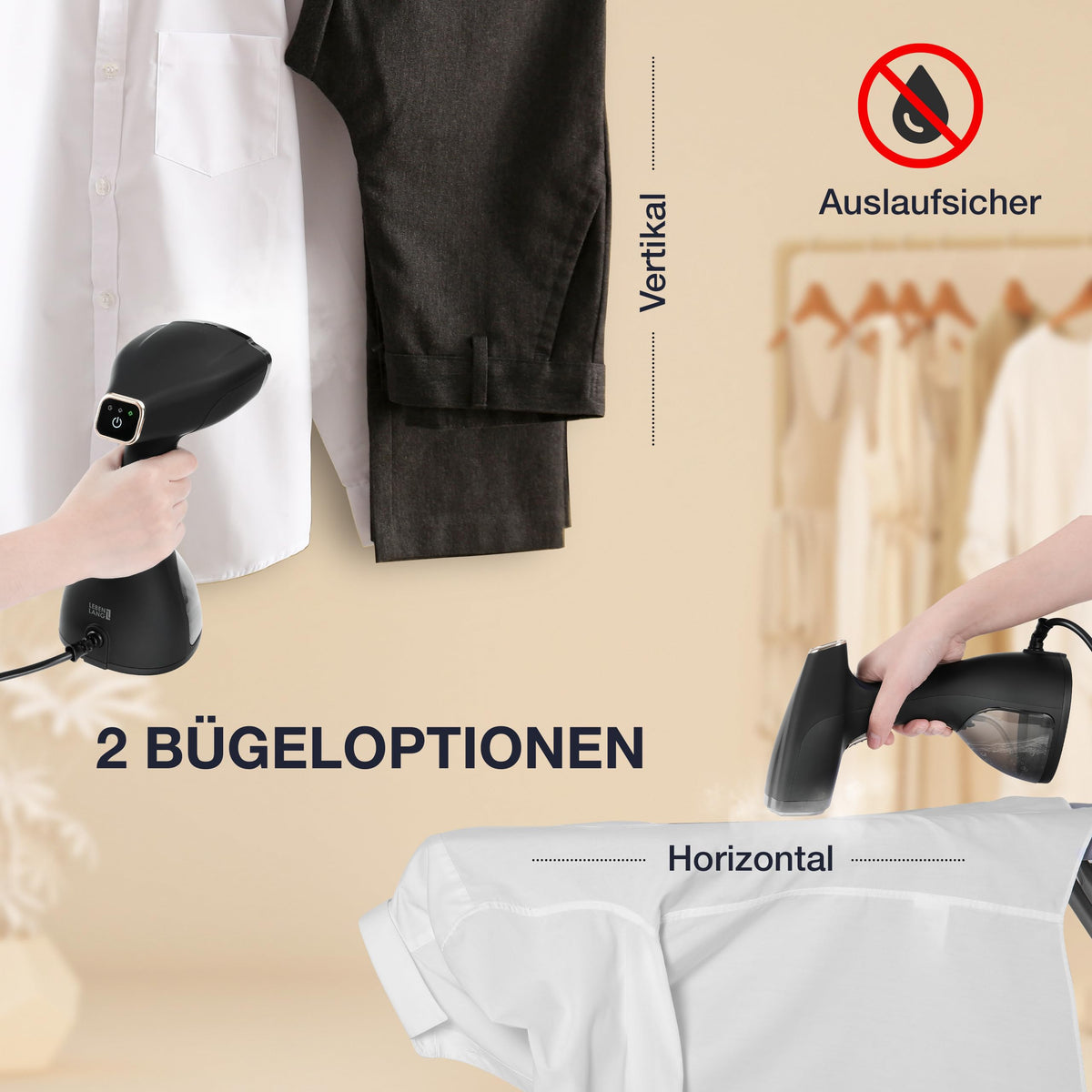 Lebenlang Steamer 1500 W – Dampfglätter mit 300-ml-Tank & Bügelhandschuh