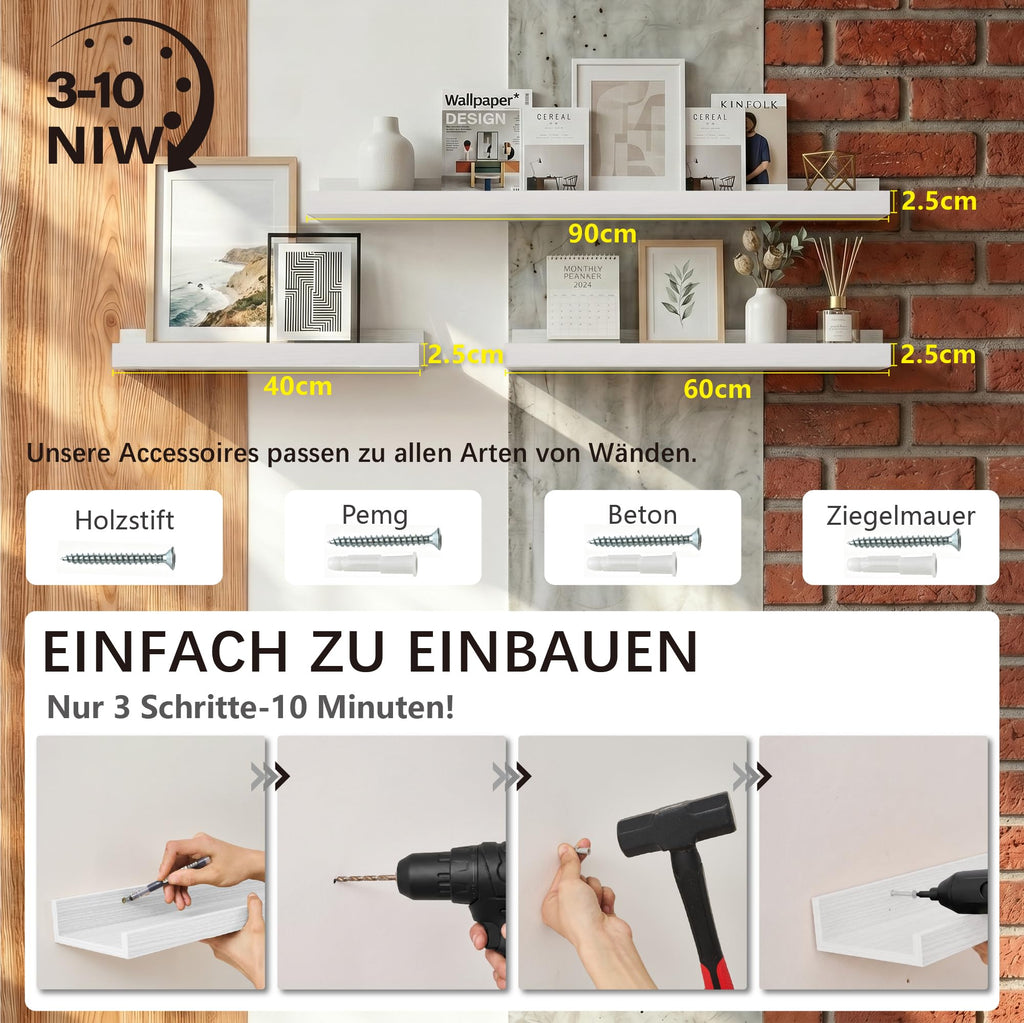 Bilderleiste 2er-Set – Wandregal mit Kanten vorn & hinten, 60 cm