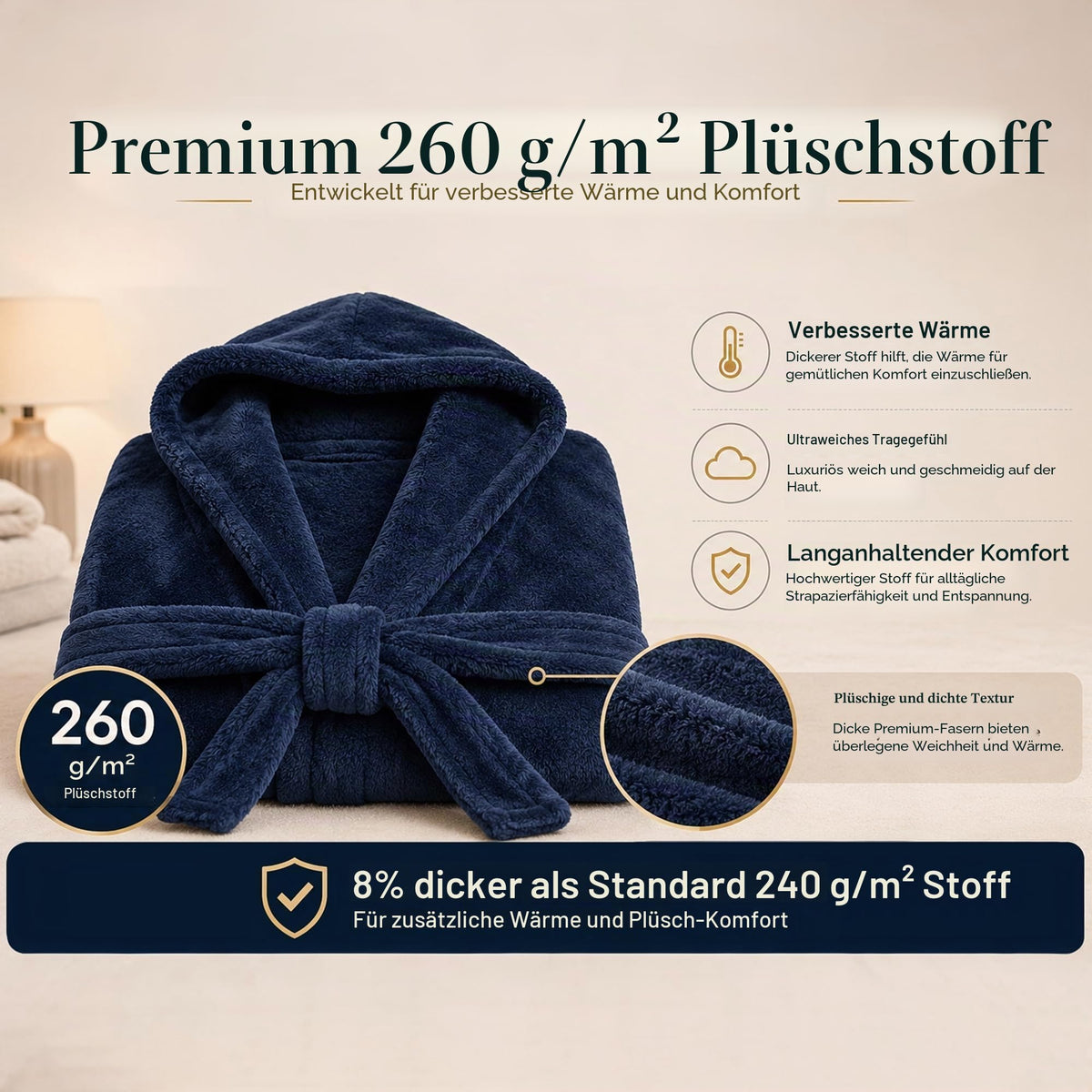 Herren-Fleece-Bademantel mit Kapuze – flauschig, lang, warm