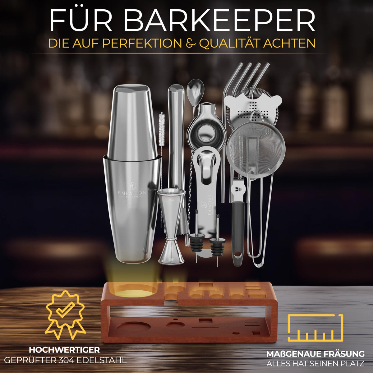 Cocktail Set mit Boston Shaker 825 ml & Ständer – Testsieger