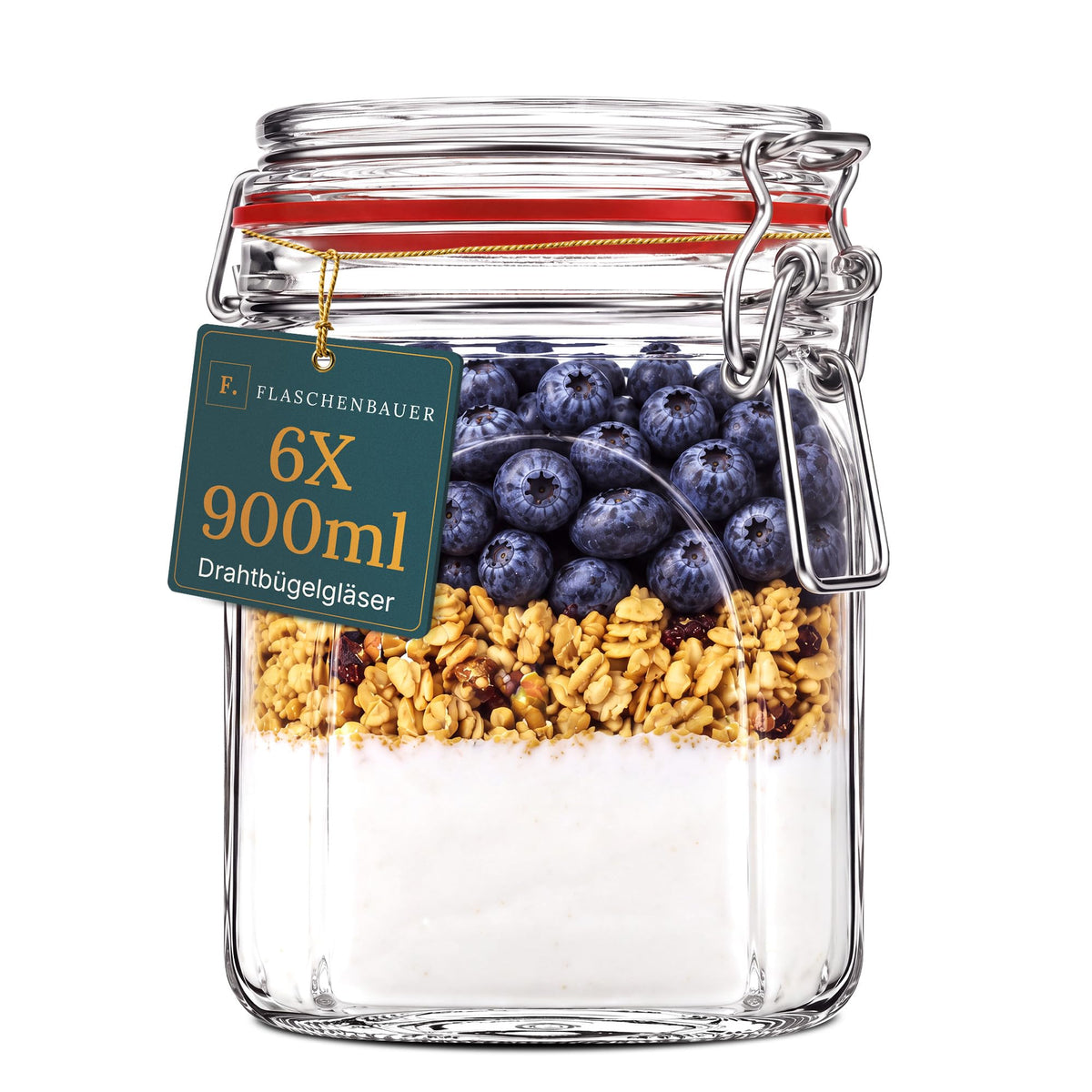 Drahtbügelgläser 1550 ml – 12er Set inkl. Etiketten, Made in Germany