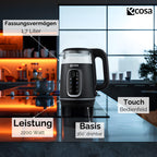 Glas-Wasserkocher mit Temperatureinstellung 40–100 °C – 1,7 L, LED