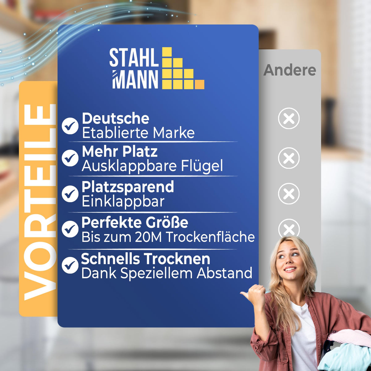 Ausziehbarer Wäscheständer – 20 m Trockenfläche, Made in Europe