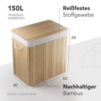 Bambus-Wäschekorb mit 3 Fächern & Deckel – 150 L