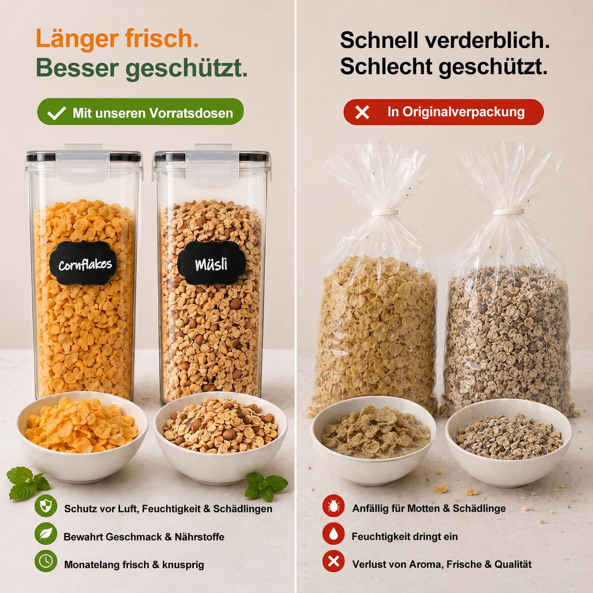 Vorratsdosen 4 L im 6er-Set – luftdicht, mit Schüttöffnung & Etiketten