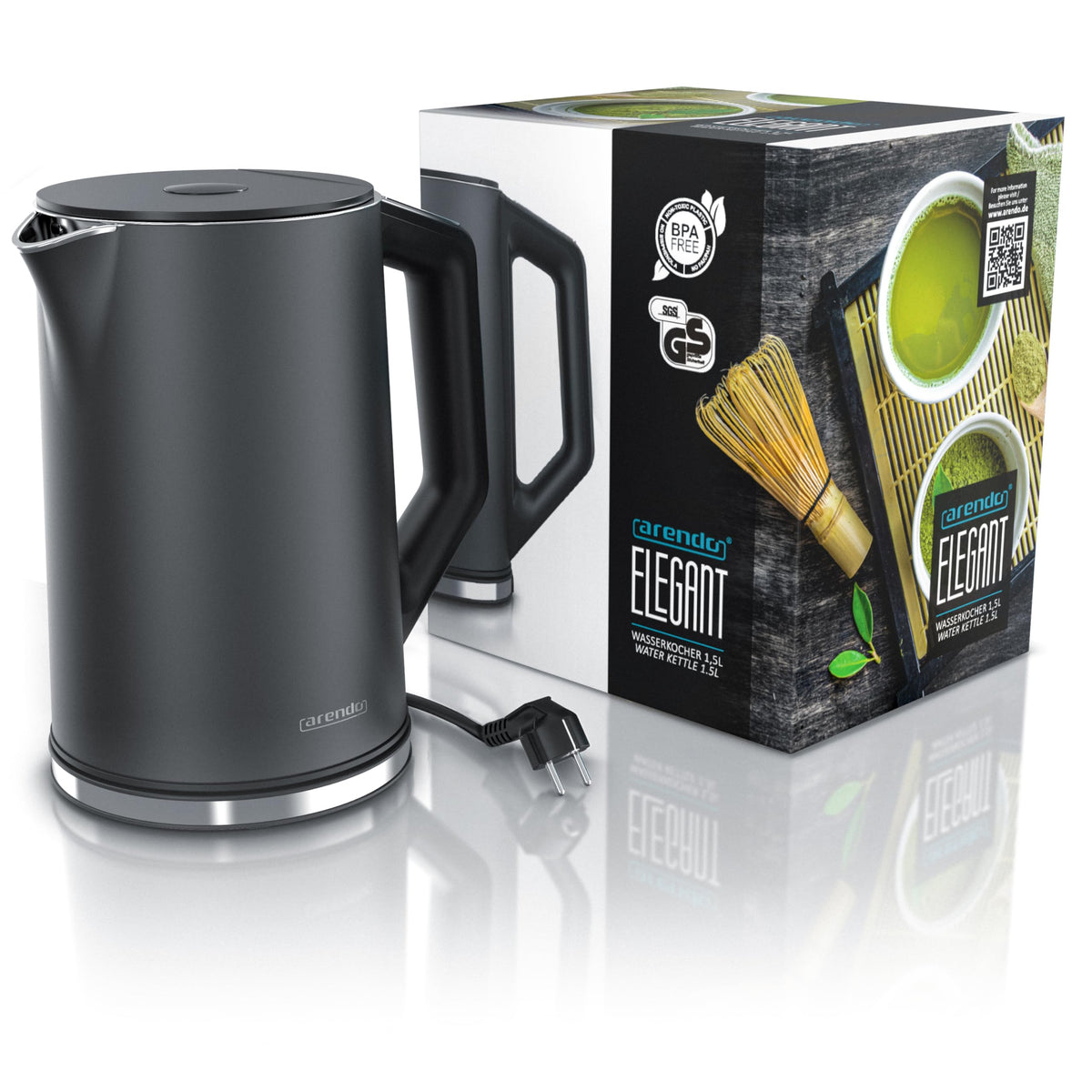 Arendo Edelstahl-Wasserkocher mit Temperatureinstellung 40–100 °C – 1,5 L