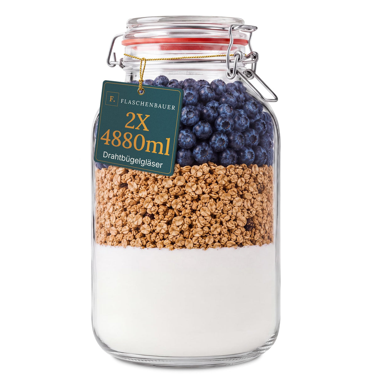 Drahtbügelgläser 1550 ml – 12er Set inkl. Etiketten, Made in Germany