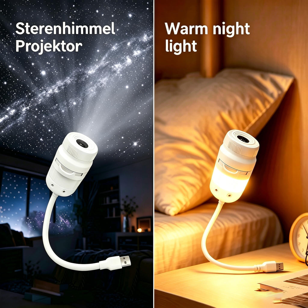 2-in-1 Galaxy Projektor & Nachtlicht mit USB – dimmbar, 360° drehbar