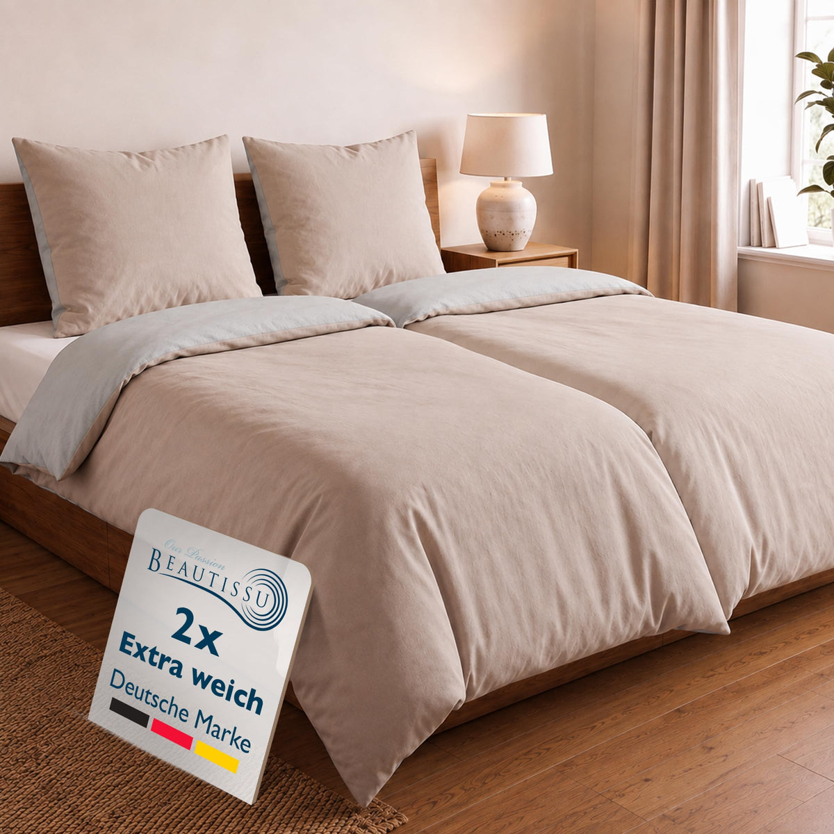 Biber-Bettwäsche 135 x 200 cm – 100 % Baumwolle, Wendedesign, 4-teilig