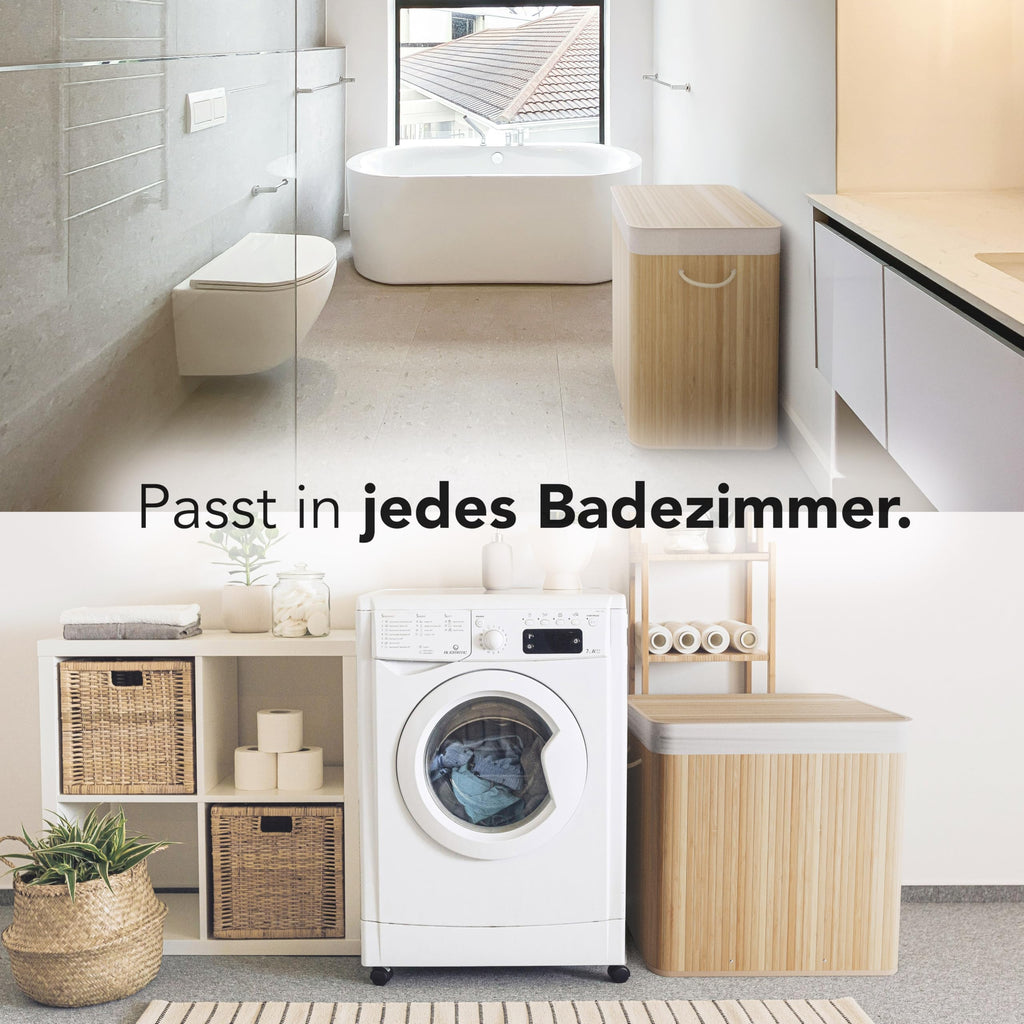 Bambus-Wäschekorb mit 3 Fächern & Deckel – 150 L