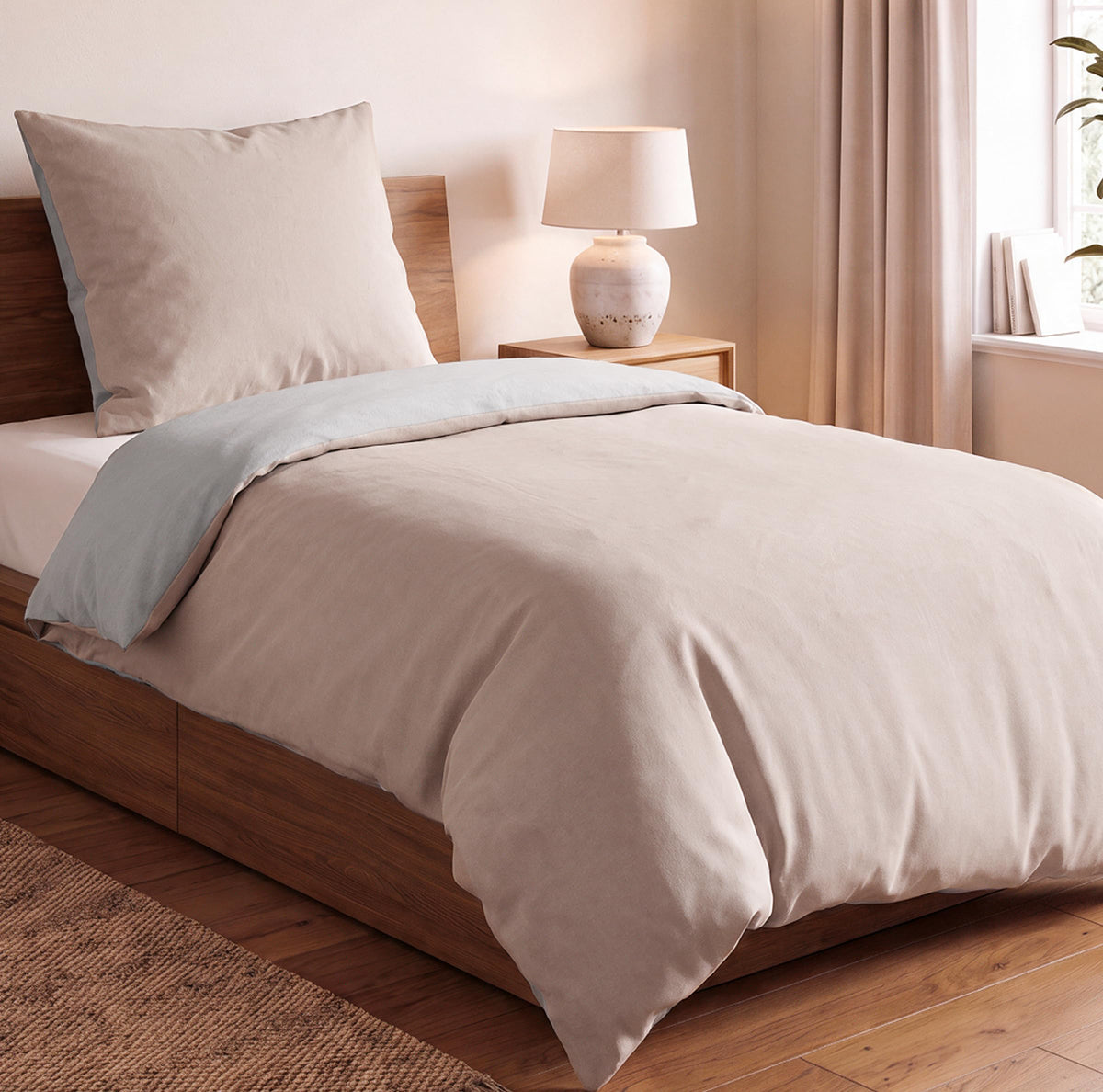 Biber-Bettwäsche 135 x 200 cm – 100 % Baumwolle, Wendedesign, 4-teilig